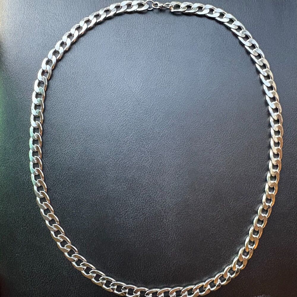 19" 8mm Cuban Link Chain Necklace Silver Stainless Steel Heavy Curb Men Women